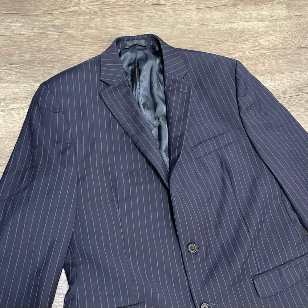 Lauren Ralph Lauren Blazer Sport Coat Navy Blue Pinstriped 2 Button Sz 44 L